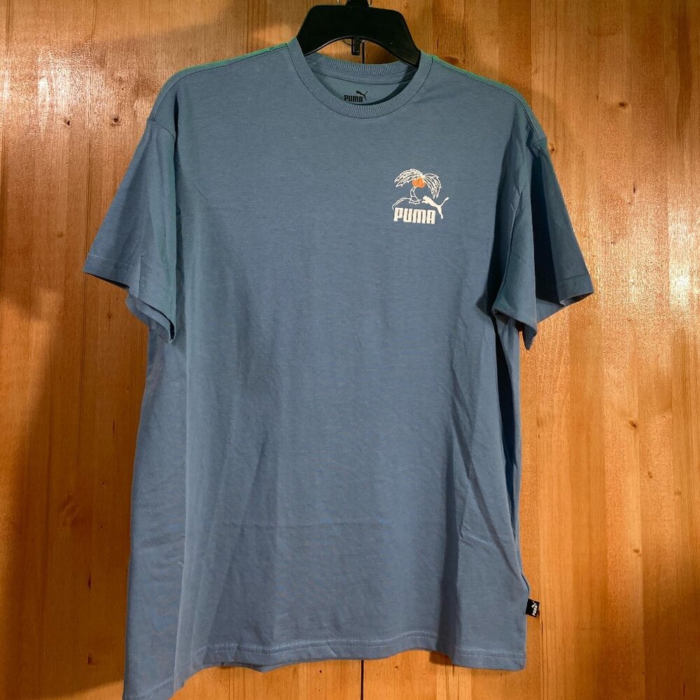 NEW! PUMA MID 90S Large L Lrg Boys Graphic Print T-Shirt Tee Shirt Blue